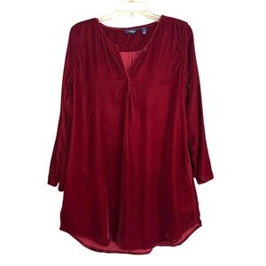 NWT Great Northwest Indigo Womens Velvet Big Shirt Red Tunic Pockets M
